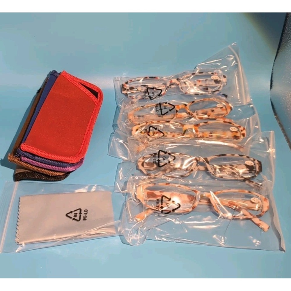 Box Of 5 +2.00 Reading‎ Glasses With Cases And Cleaning Cloth Mulit-color Cases
